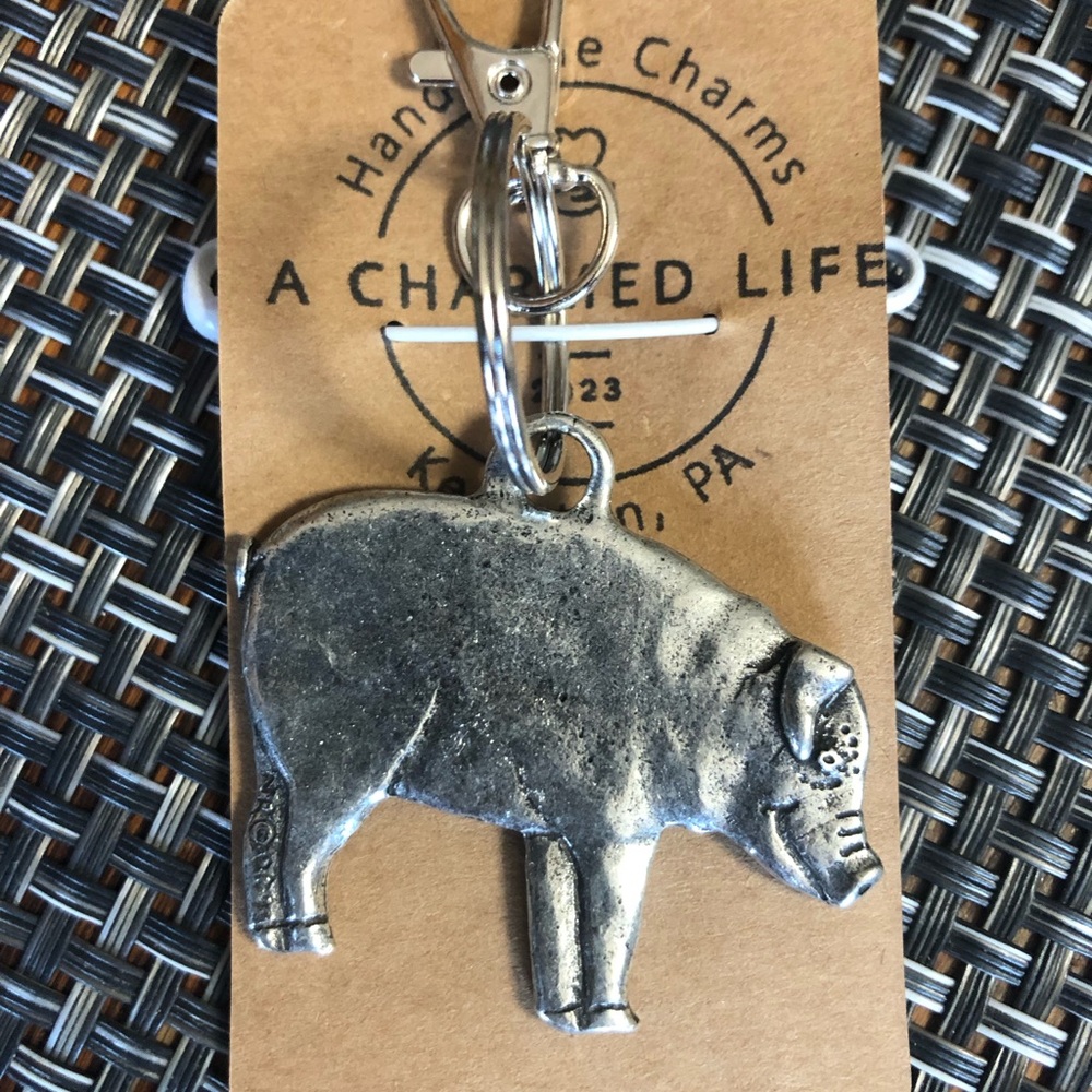 NWT, Handmade by A Charmed Life. Heavy Two-Sided Silver 🐷 Piggy Keychain